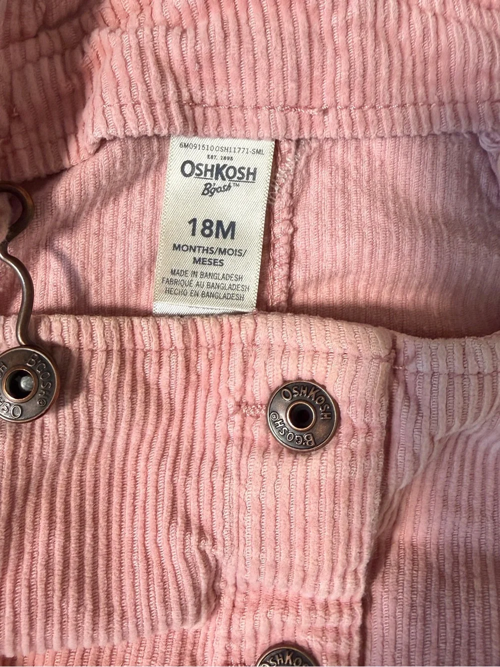 OshKosh B'gosh Dusty Pink Corduroy Overall Dress - 18M